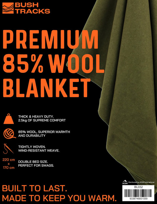85% Wool Olive Blanket – Heavy-Duty, 2.2m x 1.7m