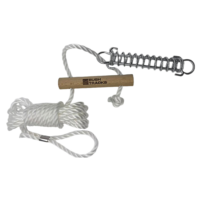 Load image into Gallery viewer, Bush Tracks 6mm Single Guy Rope With Wooden Runner &amp; Spring
