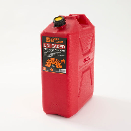 Bush Tracks 20L Heavy Duty Fast Pour Fuel Can – Unleaded Red