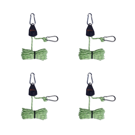 Glow In the Dark 4m Rope Ratchet Tie Downs with Carabiners - 4 Pack