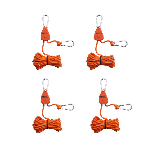 Bush Tracks 4mm x 4m Rope Ratchet Tie Downs with Carabiners - 4 Pack