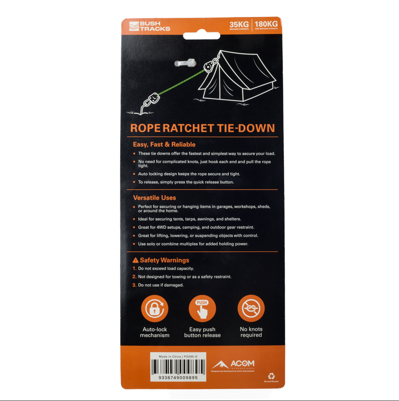 Load image into Gallery viewer, Glow In the Dark 4m Rope Ratchet Tie Downs with Carabiners - 4 Pack
